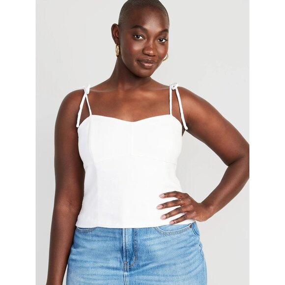 NWT Old Navy White Fitted Linen Blend Tank Top L - Picture 1 of 6